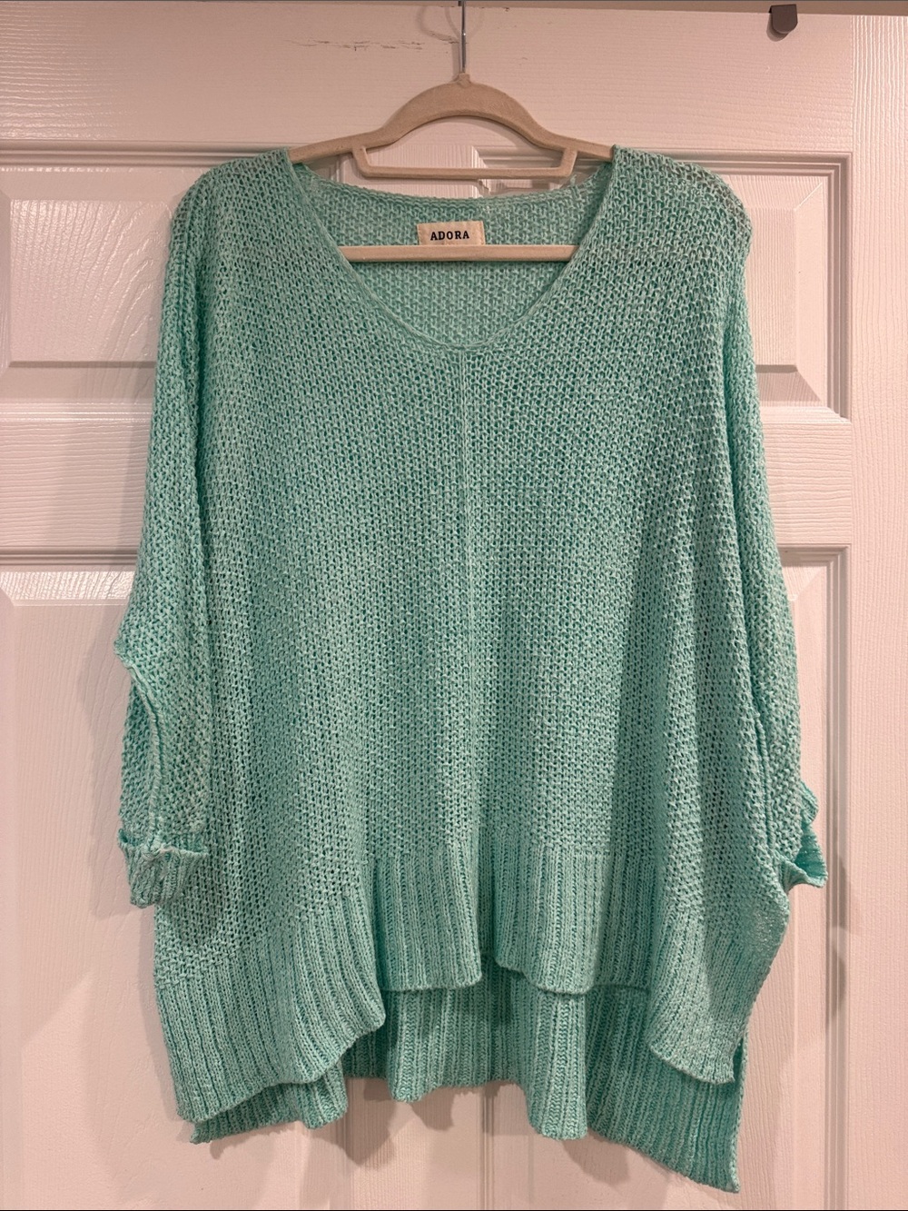 ADORA Mint Green Open-Weave Scoop Neck Sweater